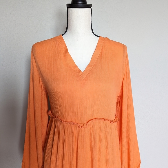 Orange long lantern sleeve ruffle hem frilled dress size M - Picture 7 of 8